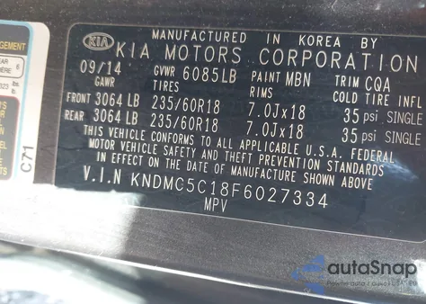2015 Kia Sedona Ex z USA, uszkodzony, nr VIN KNDMC5C18F6027334